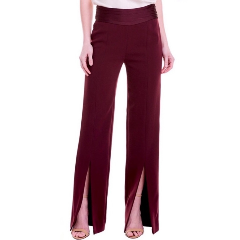 Jonathan Simkhai Satin Split Leg Pants In Sienna Burgundy